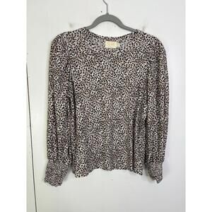 Nation Ltd Top Womens Medium Loren Spotted Smocked Puff Long Sleeve Pima Cotton